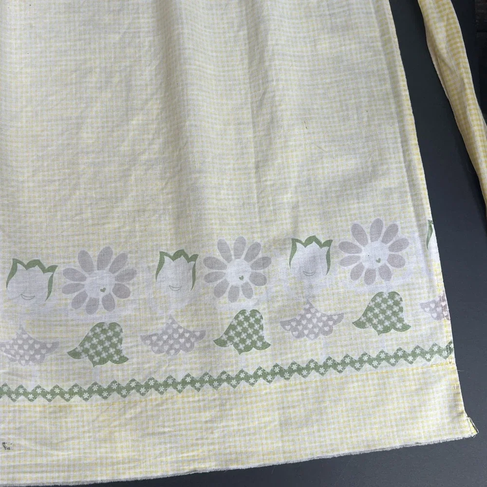 VTG Yellow Gingham Half Apron Floral Mid Century Cottage Farmhouse Primitive